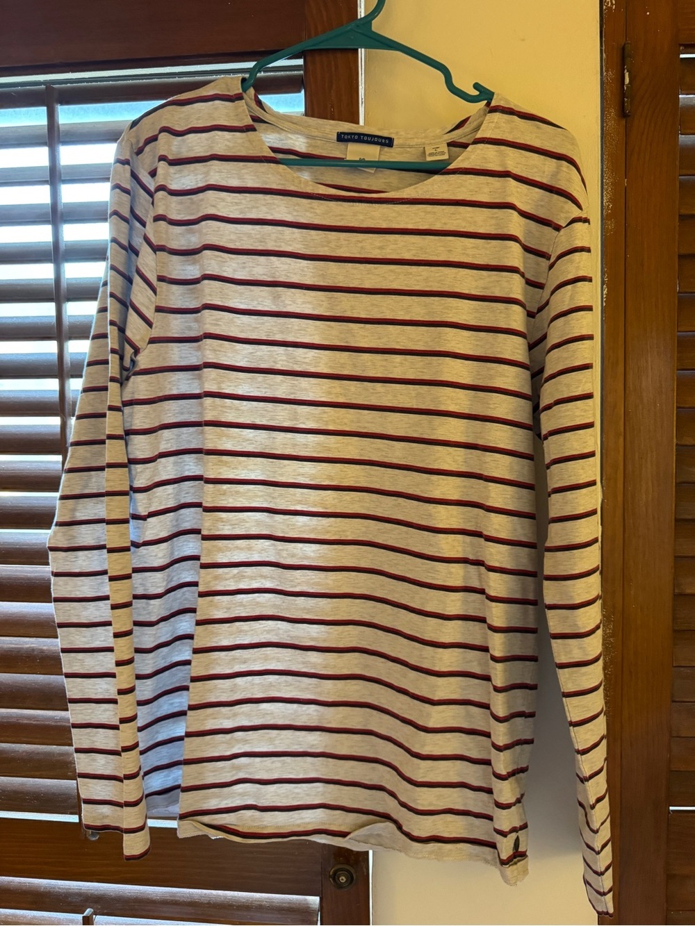 Scotch & Soda Cream Long Sleeve Tee with Burgundy Stripes